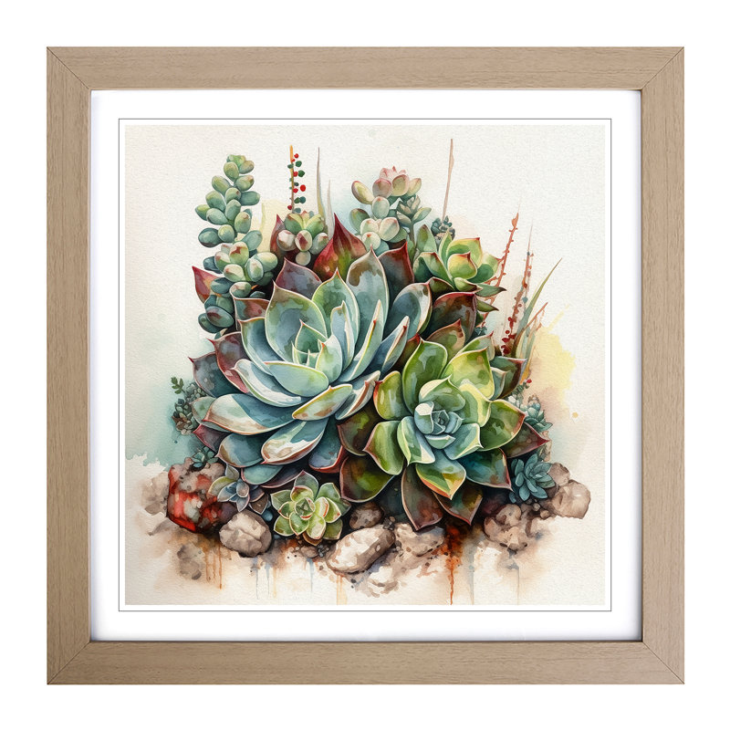 Succulent Watercolour No.1 - Framed Print, Oak