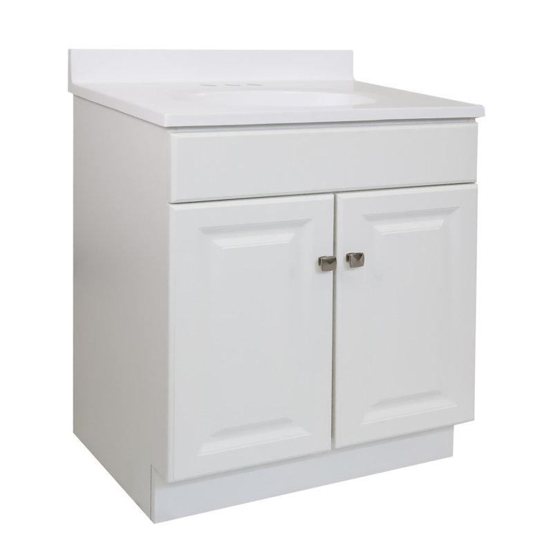 Meuble-lavabo de 31 po avec plateau Wyndham, prêt à assembler, Blanc uni