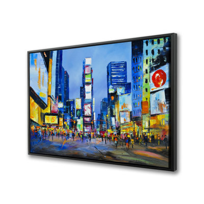 Cityscape in Times Square - Toile encadrée bleue avec salon