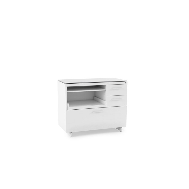 Satin White and Grey 3-Drawer Lockable Mobile Pedestal