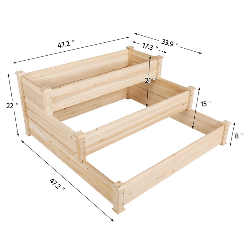 Riggleman 3-Tier Fir Wood Raised Garden Bed, Natural, Fir