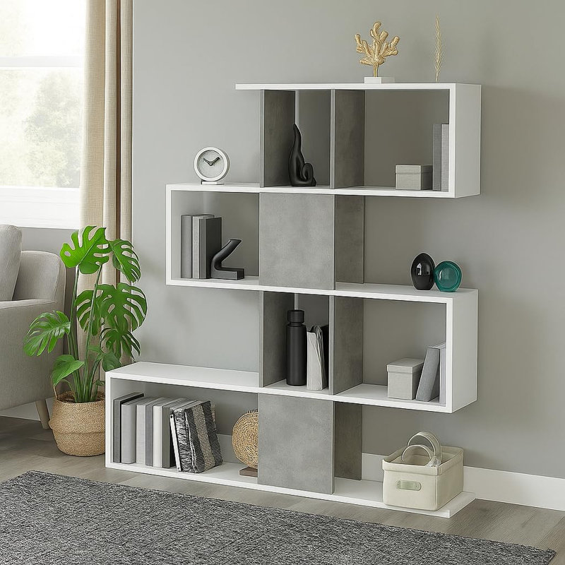 Bhrigu 145cm H x 145cm W Geometric Bookcase, Gray/White