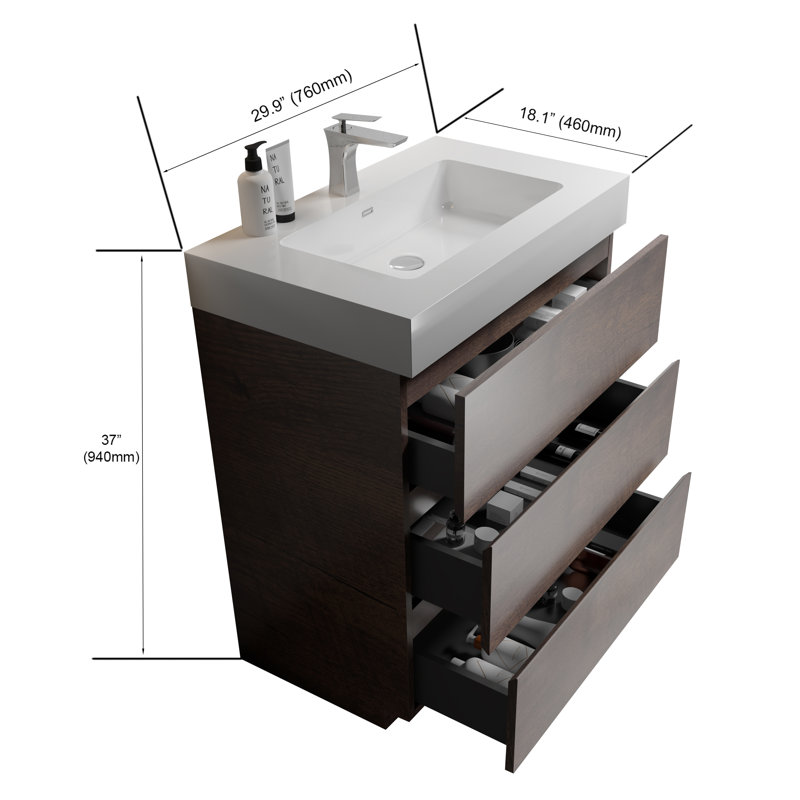 Mccalip 29'' Single Bathroom Vanity with Resin Top, Walnut