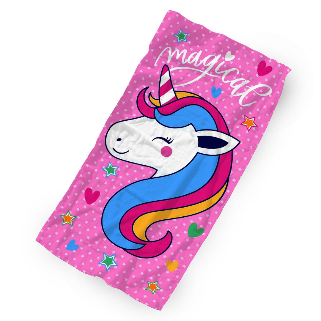 Cardonaghy Magical Unicorn Beach Towel | 100% Cotton Kids Pool Towel 30"x60" Harriet Bee