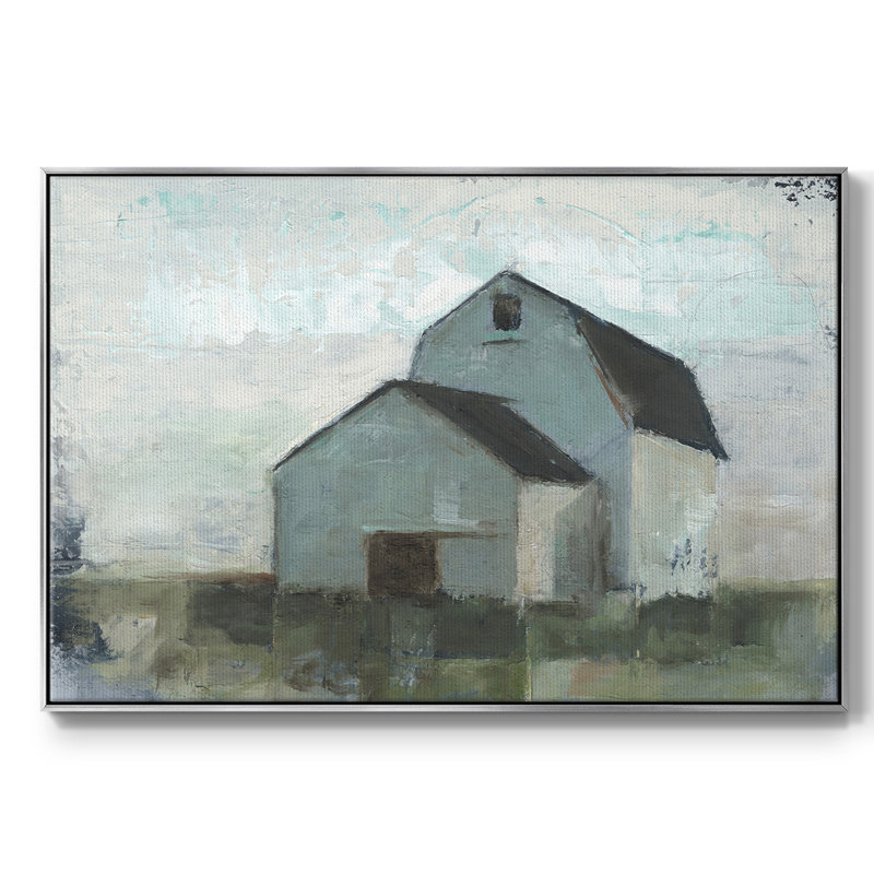 «Barn at Sunset I», peinture sur toile à cadre flottant, H 17 po x l 25 po x P 2 po, Argent