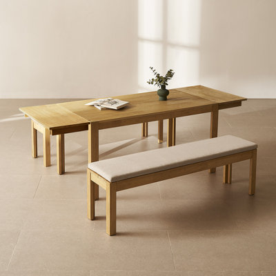 Logan Upholstered Beige Dining Chair Set Of 2 And 64" Bench, Modern Farmhouse Solid Wood 4 Piece 91" Extendabledining Table Set For Dining Room Kitchen
