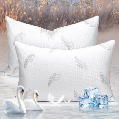Luxury Air-Layered Goose Feather Pillows With Cotton Cover, Goose Down Plush Support Medium Pillow