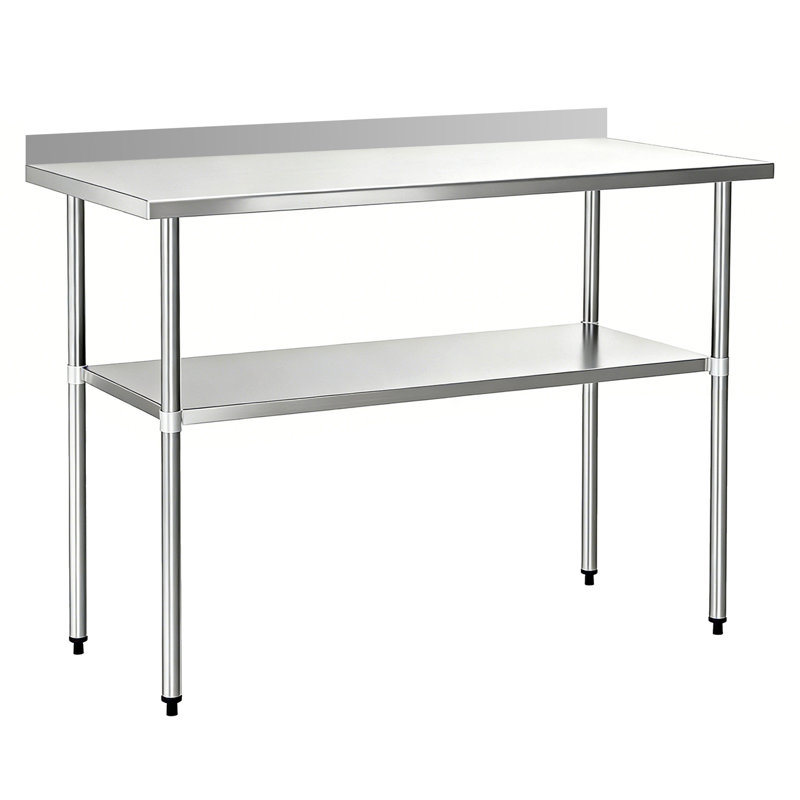 Table de travail commerciale en acier inoxydable de calibre 18 avec dosseret et tablette inférieure
