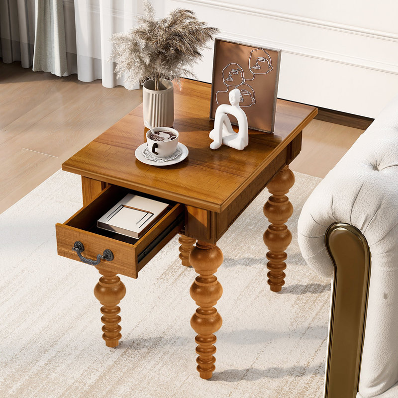 Table de bout en bois massif avec tiroir, Naturel
