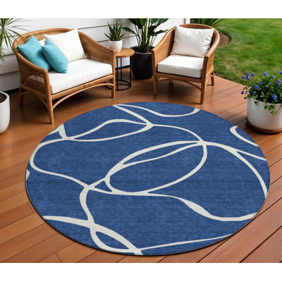 Tapis d'intérieur rond lavable abstrait bleu marine 8 pi