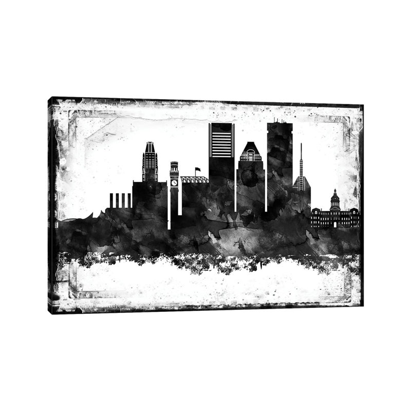 Baltimore Black And White Framed Skylines - Wrapped Canvas Print, 66.04 cm H x 45.72 cm W x 3.175 cm D