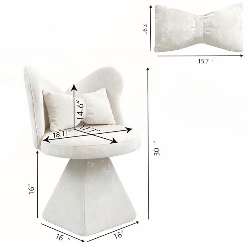 Élégant fauteuil de coiffeuse pivotant avec dossier papillon, Blanc