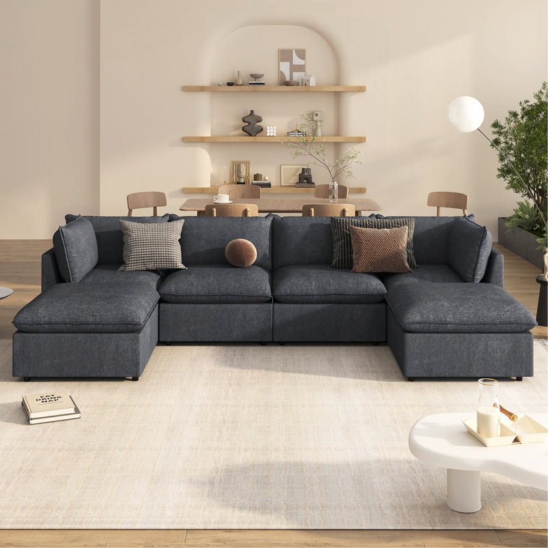 Grand canapé modulaire moderne en forme de U, Polyester gris