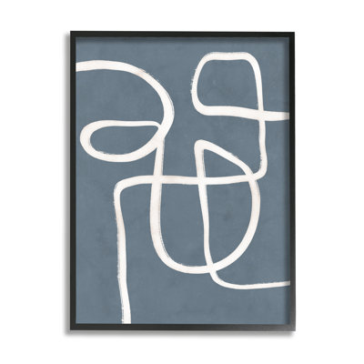 Round White Squiggles Contemporary Abstract Design by Nina Blue - Floater Frame Print on Wood
