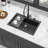 Quartz Kitchen Sink - 33"x22"x9.65" Black granite composite Drop in kitchen sink-135689464