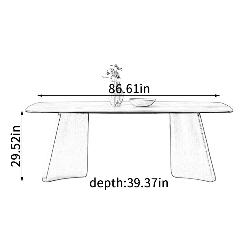 Modern Simple Rock Slab Metal Dining Table, 29.52"H x 86.61"L x 39.37"W