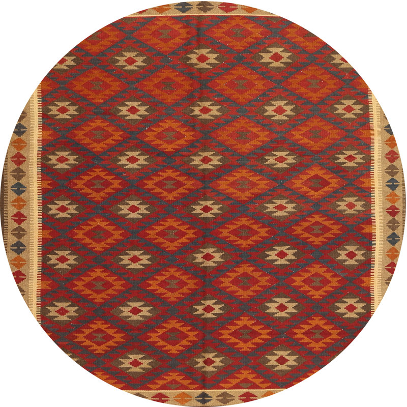 Tapis contemporain rouge / brun, Rond 8 pi x 8 pi