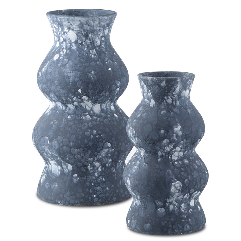 Phonecian Handmade Terracotta Table Vase, Navy/White, 12.25" H x 6.75" W x 6.75" D