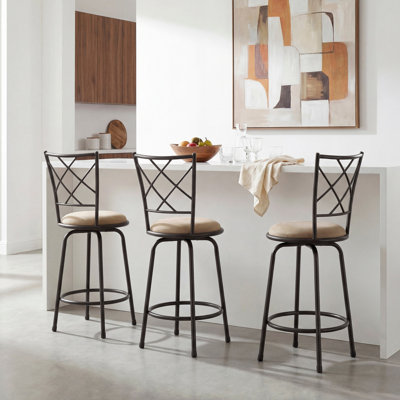 Ensemble de 3 chaises pivotantes convertibles, hauteur du comptoir, tabourets de bar, assises pivotantes moelleuses, structure en fer, mobilier de salle à manger traditionnel