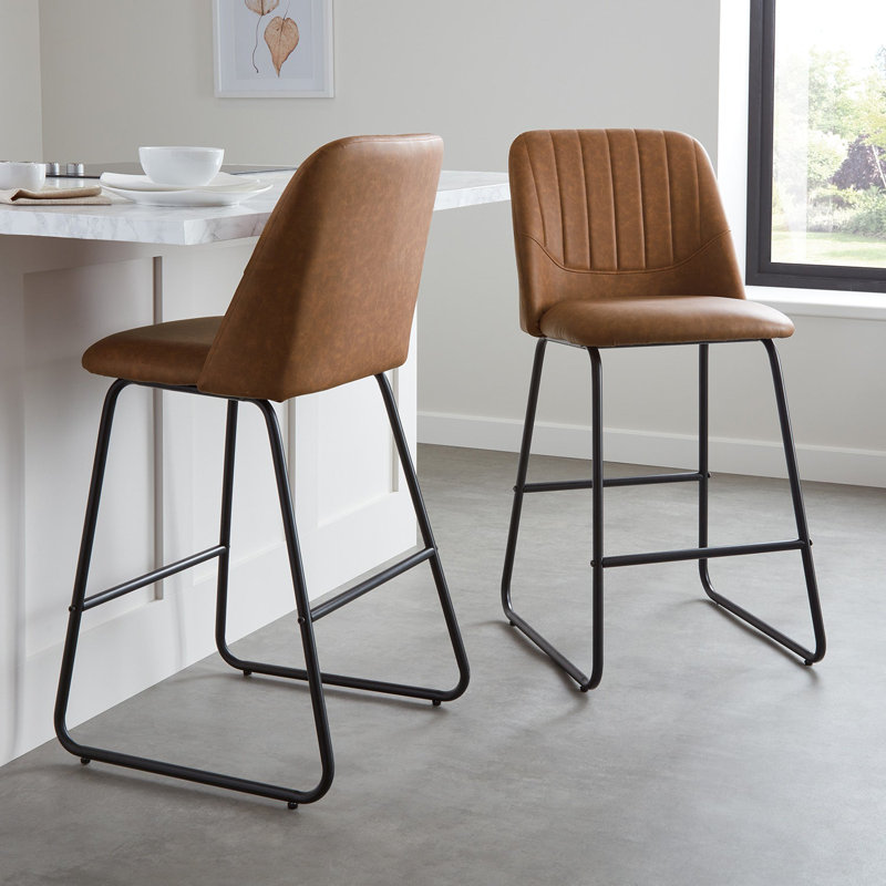 Alodie Upholstered Counter Stool with Metal Frame, Tan