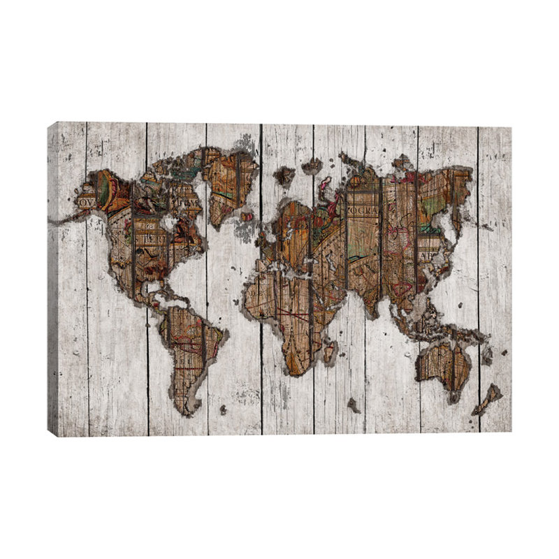 «Wood Map», reproduction d'impression sur toile tendue, Toile avec cadre noir, H 18 po x l 26 po x P 1,5 po