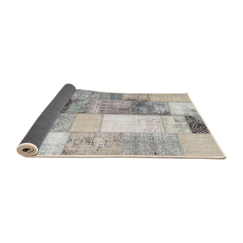 Tapis gris/beige/noir contemporain, Rond 5 pi