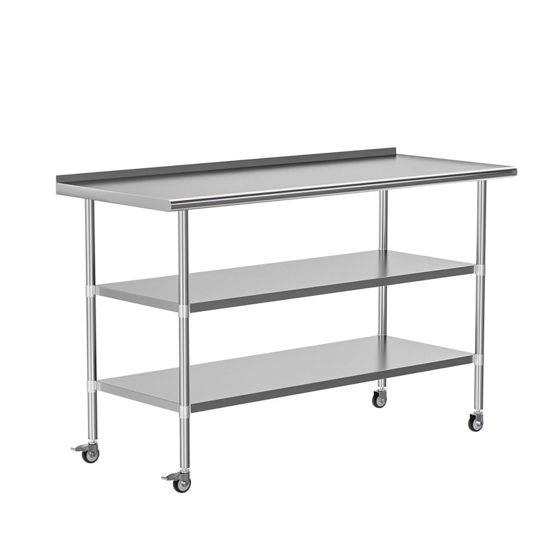 Table en acier inoxydable pour la préparation et le travail de 24 po x 60 po avec 2 tablettes réglables, poste de travail commercial, table de service dans la cuisine, garage, buanderie, barbecue extérieur