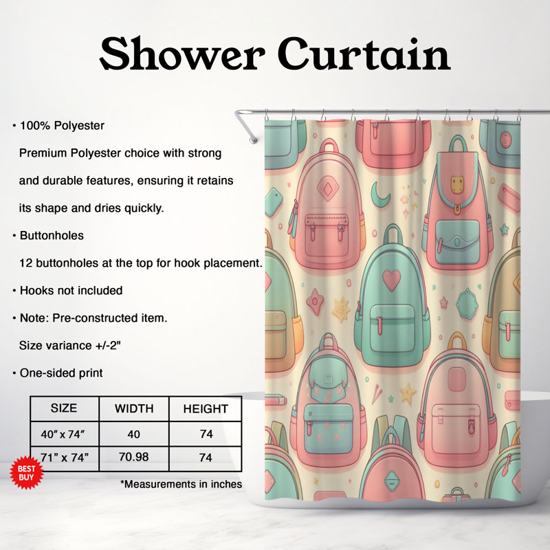 Rideau de douche 1 pièce, H 74 po x l 71 po