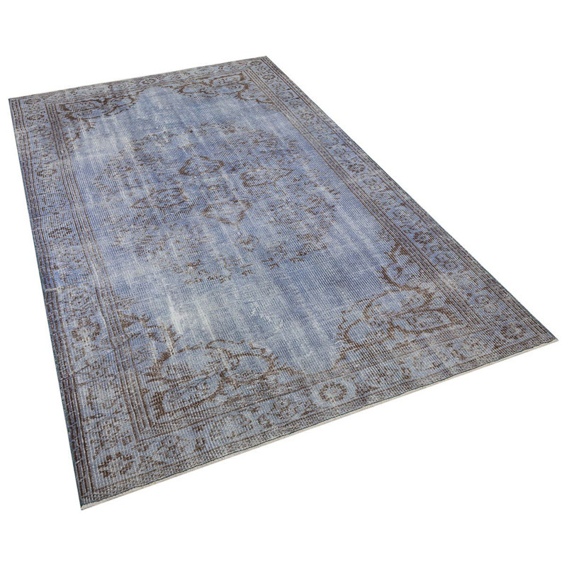 Tapis oriental bleu turc en laine noué à la main