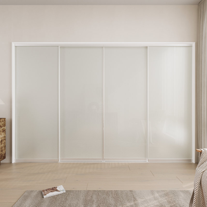 4-Panels Aluminum Frame Tempered Glass Room Divider Closet Sliding Doors With Hardware Kit, 120" x 80"
