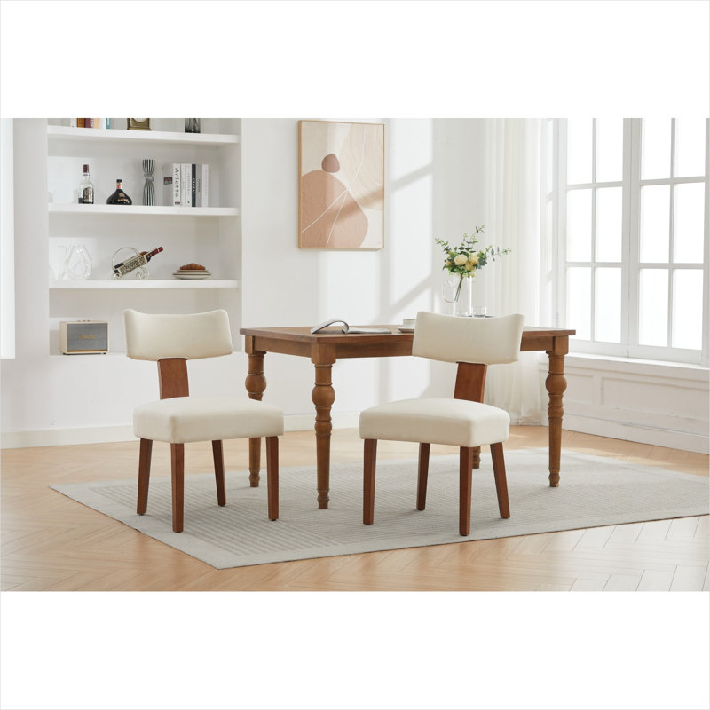 Ensemble de 2 chaises sans accoudoirs, dossier incurvé moderne, revêtement en lin, pieds en bois massif, beige doux
