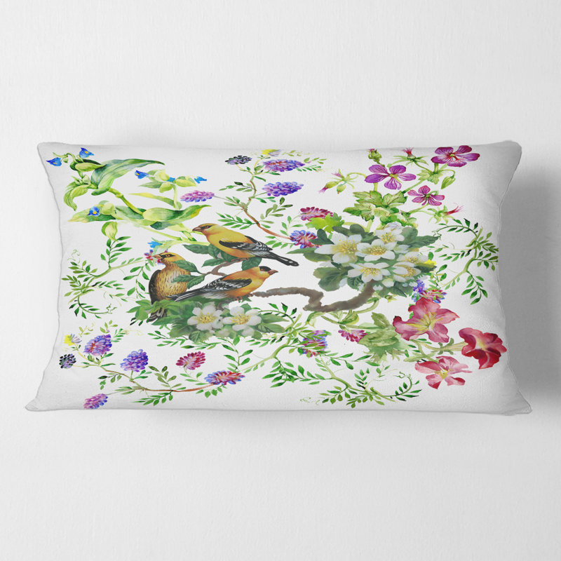 Housse de coussin rectangulaire et insert Tropical Birds with on Blooming Tree