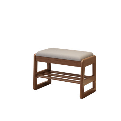 Solid wood shoe benches, leather or linen seat, double-tiered shelf design, flip-up storage