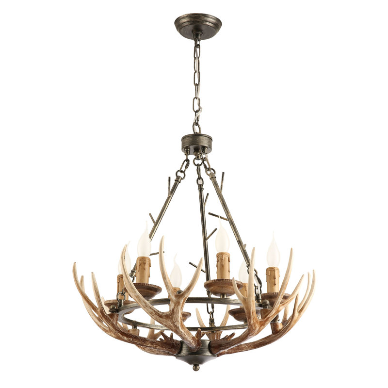 Cronan 6 Lights Retro Farmhouse Resin Antler Chandelier