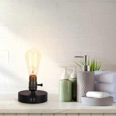 Lampe de bureau avec 2 ports de charge USB et interrupteur rotatif marche / arrêt noir
