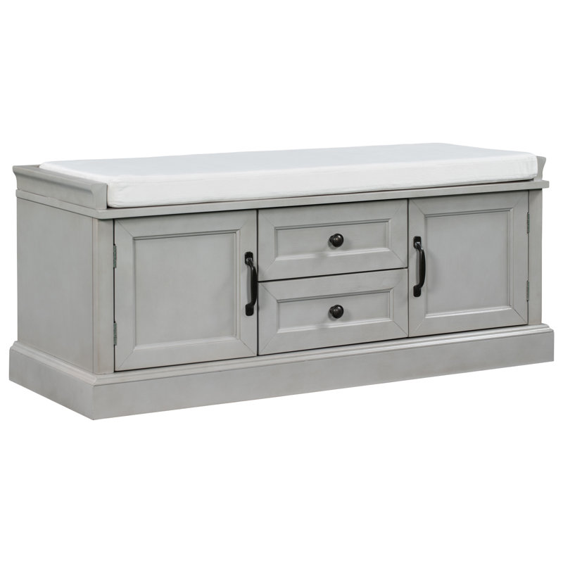 Banc de rangement avec 2 tiroirs et 2 armoires, Gris délavé