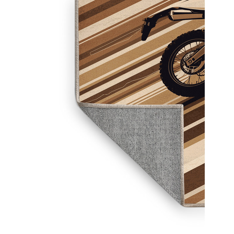 Machine Washable Vehicles And Transportation Offroad Dirt Bike Modern Rustic Striped Rug in Brown – Beige Binding, 3x5