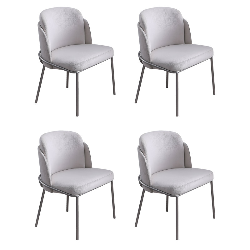 Kamila White Fabric Upholstered Side Chair with Brushed Stainless Steel Legs