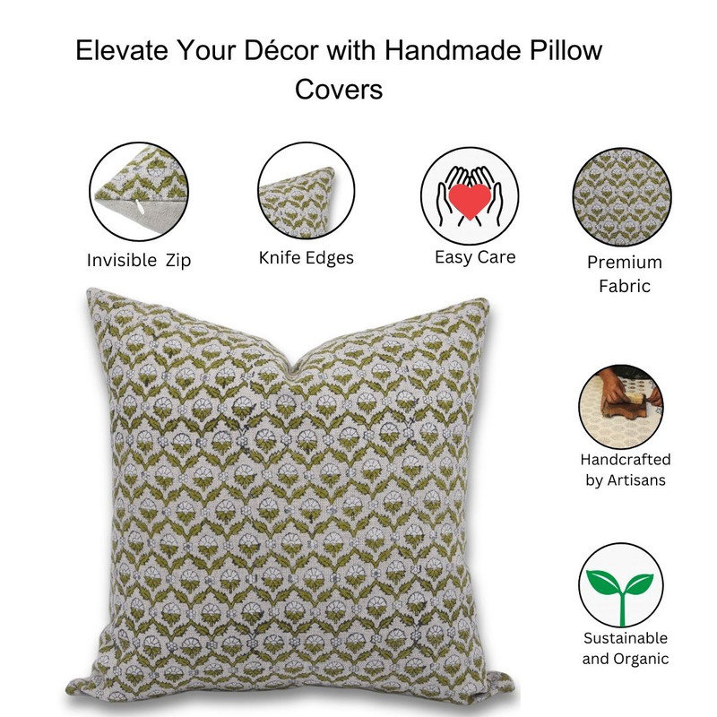 Linen Pillow Cover, Green, Square, 14" x 14"