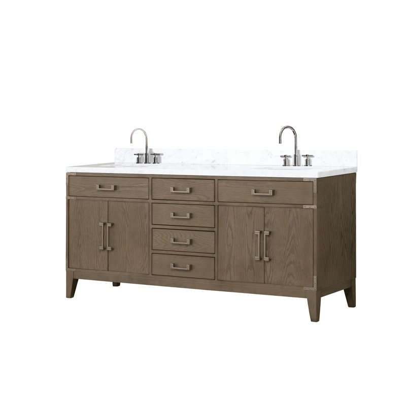 Double Bathroom Vanity with Top, White Oak/Silver, Gray