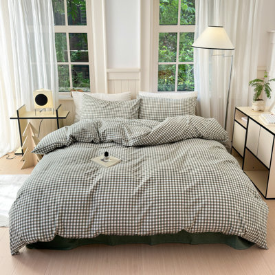 Ensemble de housse de couette en coton délavé à carreaux