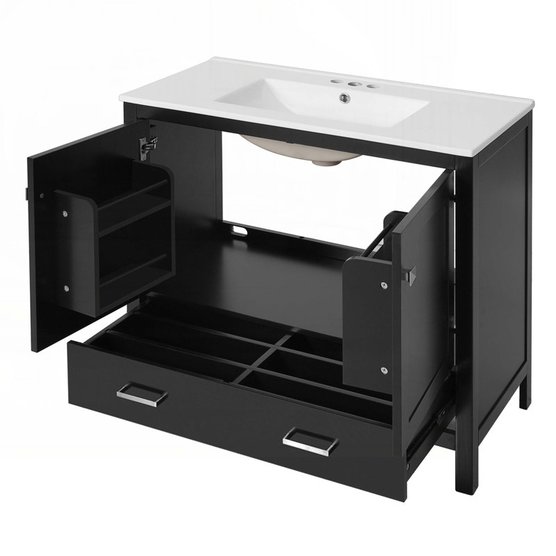 Meuble-lavabo 36 po avec lavabo en céramique, Noir