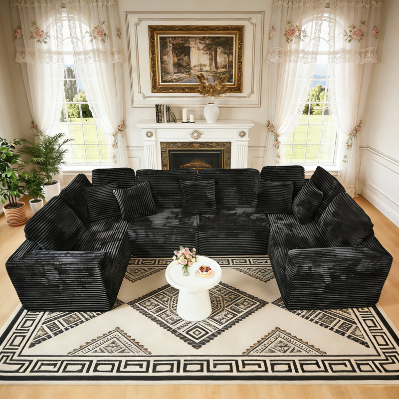 Canapé modulaire réversible 135,5 po 135 places, Mélange de polyester noir