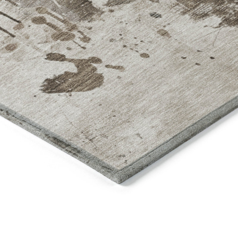 Tapis ivoire et gris cheval lavable à l'extérieur 5 pi x 8 pi