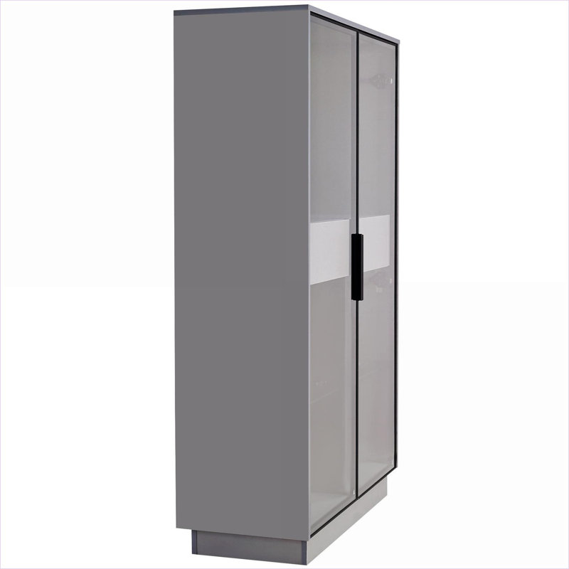 Cabinets 60.6" Modern Freestanding Display Cabinet with LED Lighting, 2 Storage Drawers, Adjustable Glass Shelves, Slate Gray | Hallways | MDF