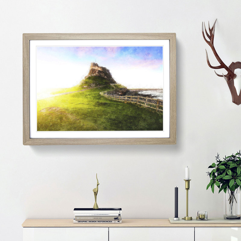 Holy Island Lindisfarne - Picture Frame Painting Print, Oak Framed, 24cm H x 33cm W x 2cm D