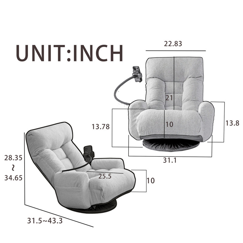 Living Room Game Lounge Chair, 360° Rotatable Sofa Chair With 5 Ergonomic Angles, Adjustable Head/Waist & Built-In Phone Holder
