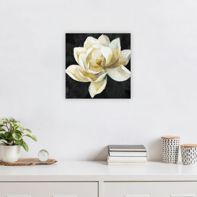 Blanc majestueux blanc magnolia neutre sur toile noire, impression sur toile de qualité supérieure, art mural moderne 24 x 24 po