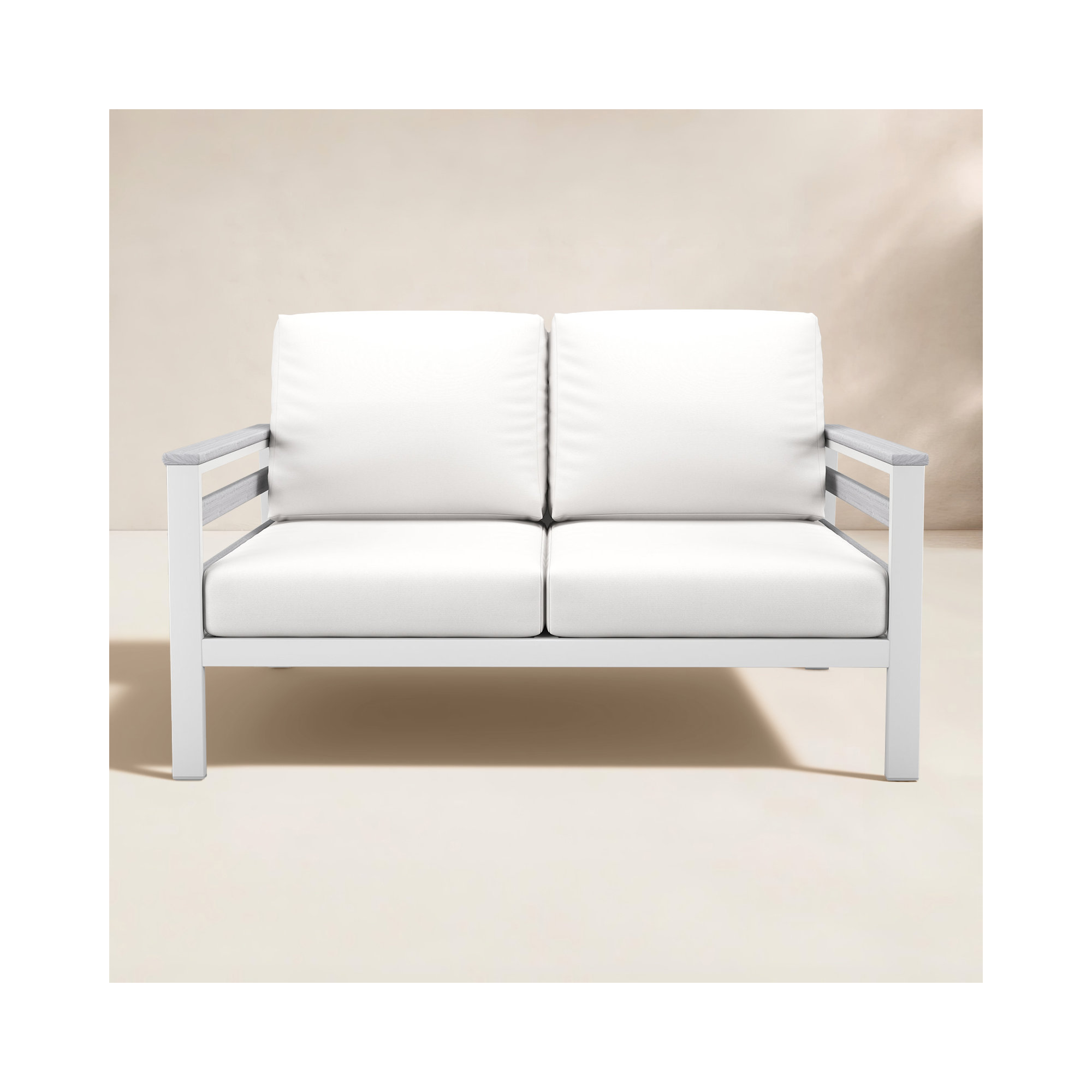 Townsend Metal Outdoor Loveseat With Sunbrella Cushion, Canvas White