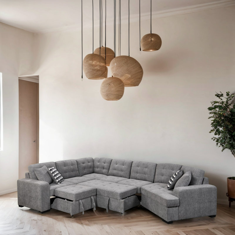 Canapé modulaire rembourré 4 pièces Ommie, Chenille gris